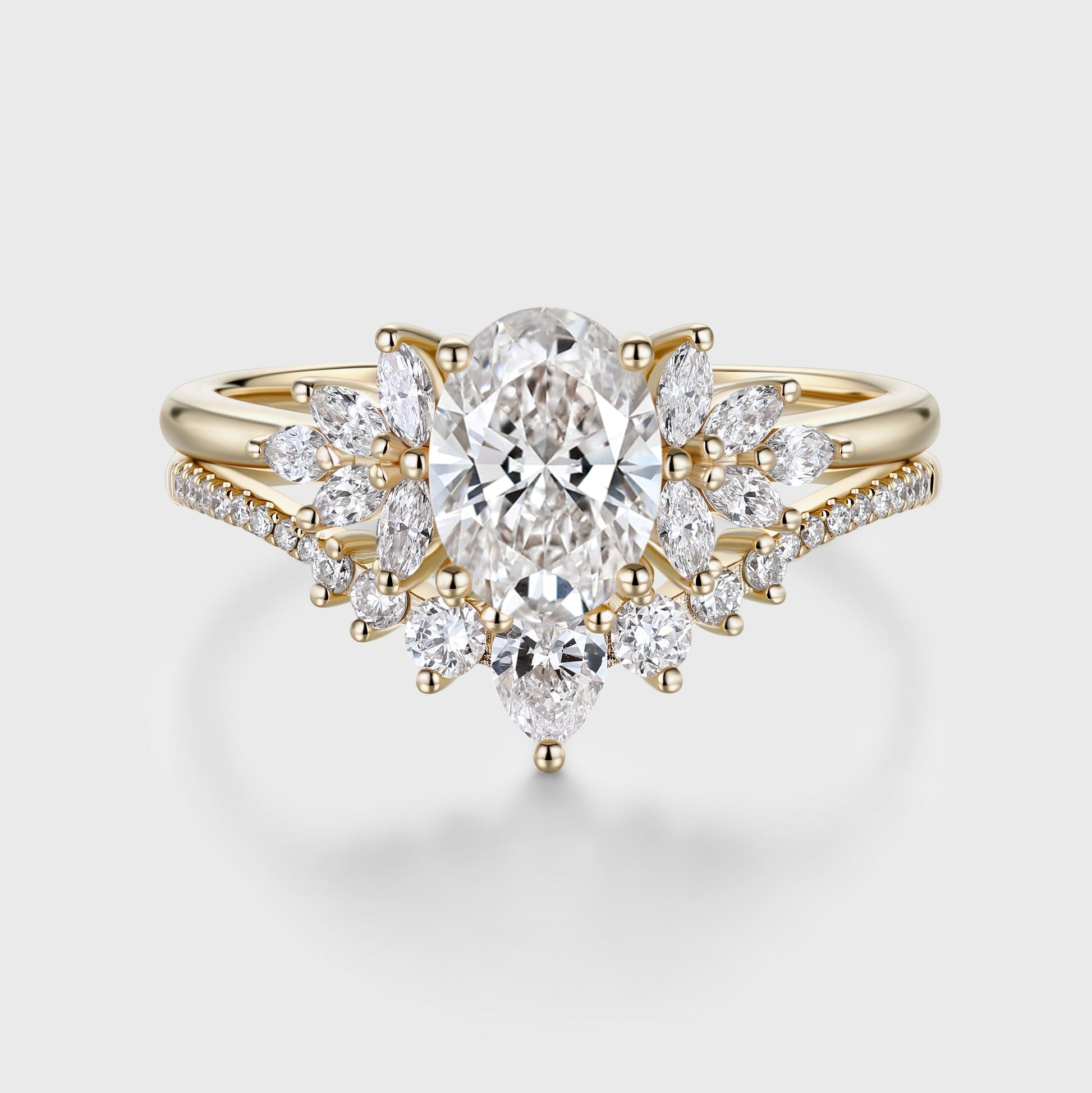 1.0CT~5.0CT Oval cut Lab grown Diamond Cluster Engagement Ring Set