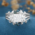 3PCS 2 Carat  Princess cut Moissanite cluster Engagement Ring Bridal Set