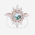 Bezel Set Round cut Halo Moss Agate Gold Engagement Ring