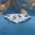 Round Cut Natural Green Moss Agate Cluster Engagement Ring