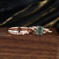 Enchanted Forest Moss Agate Couple Rings | Rose gold | Handcrafted Nature-Inspired Jewelry