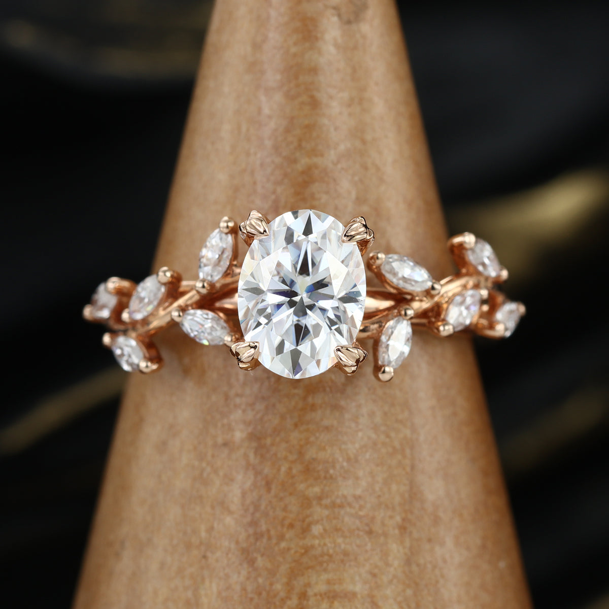 Nature Inspired Marquise cut Moissanite Solid Gold Engagement Ring