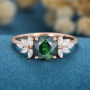 Round Blue green sapphire Cluster Engagement ring