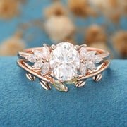 1.5 Carat Oval cut Moissanite Cluster Engagement ring  Olivine wedding Bridal Set