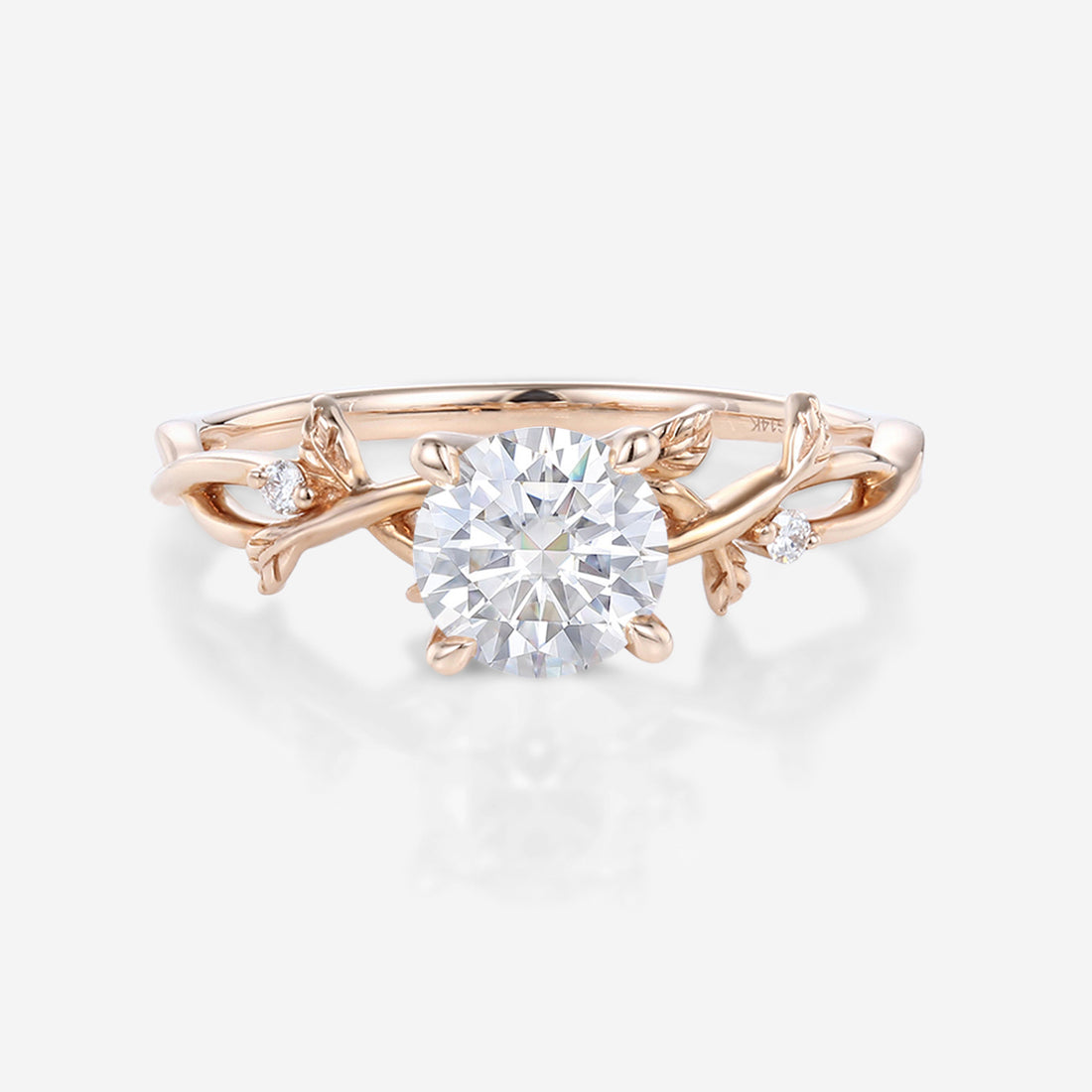 Nature Inspired Round cut Moissanite Leaf Gold Engagement Ring