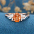 Oval cut Sunstone Cluster Engagement Ring 