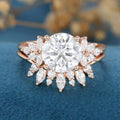 8.5mm Round cut Moissanite Cluster Engagement ring Bridal Set