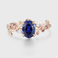Oval Cut Lab Sapphire Leaf Engagement ring