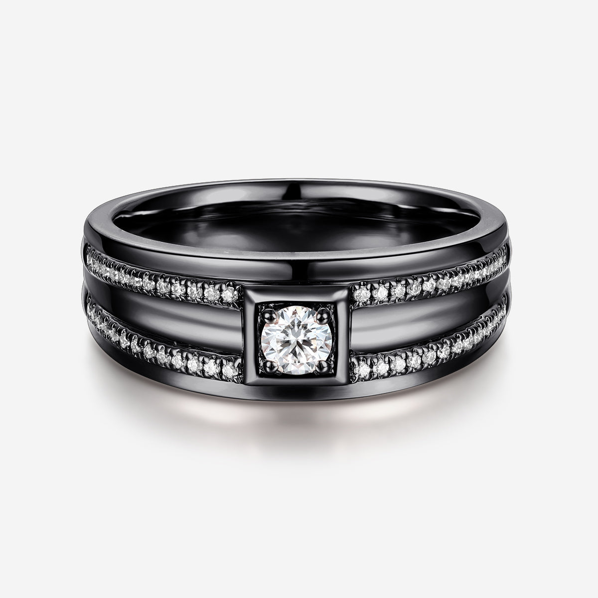 Round Cut Moissanite Statement Ring • Mens Wedding Band