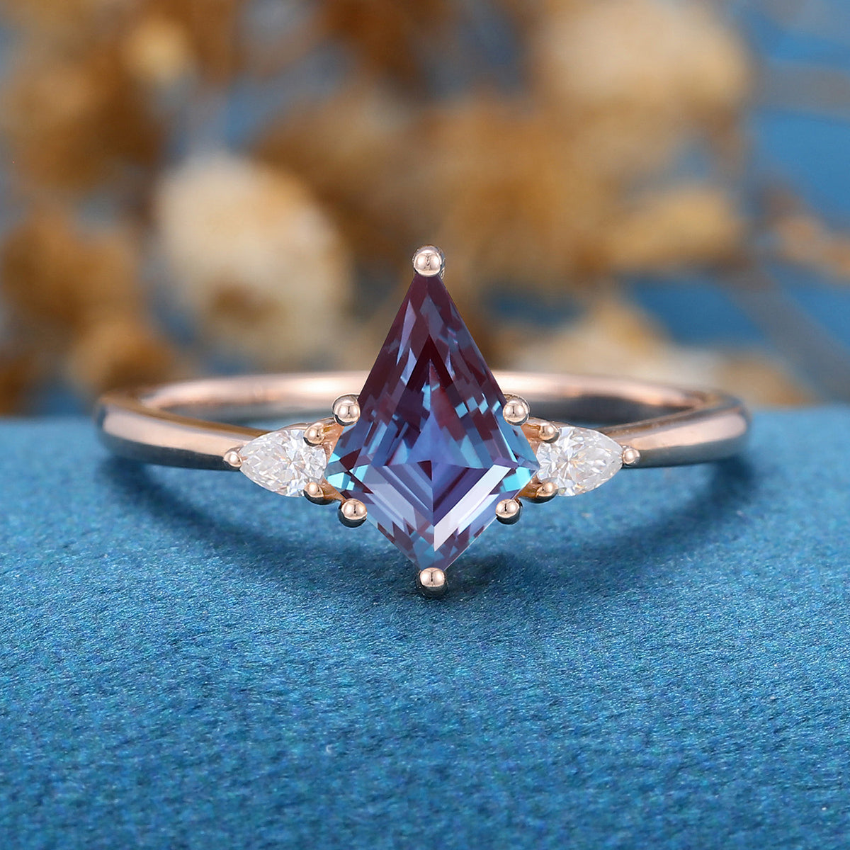 Kite Cut Alexandrite Engagement Ring 