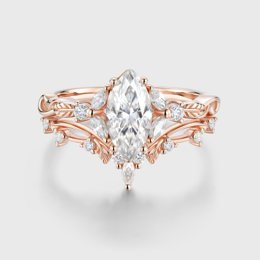 Marquise cut Moissanite Leaf Vine Wedding Bridal Set