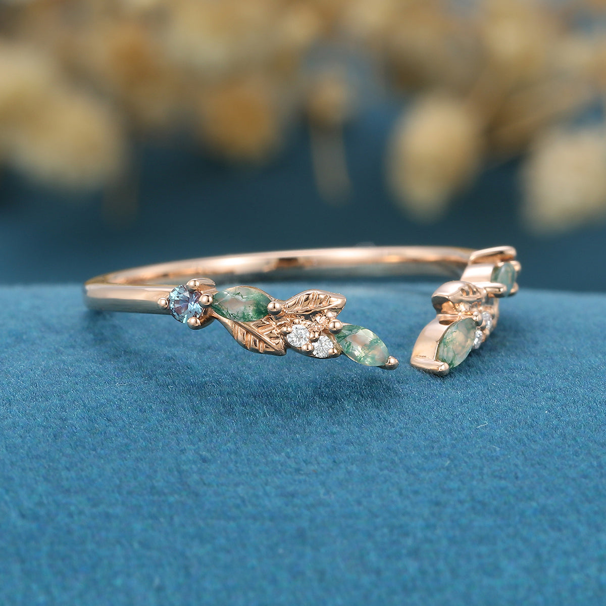 Nature Inspired Moissanite | Diamonds Leaf branch stacking Gold wedding ring (Copy)