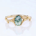 Nature Inspired Oval cut Moss Agate Leaf Engagement Ring