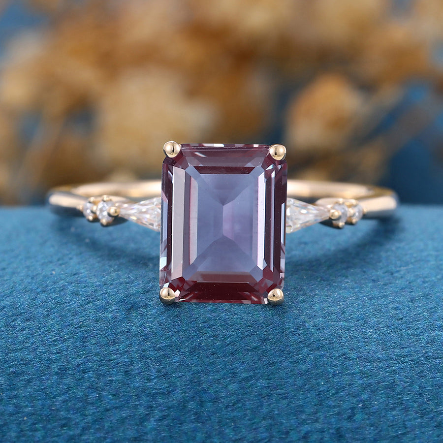 Emerald Cut Alexandrite Engagement Ring