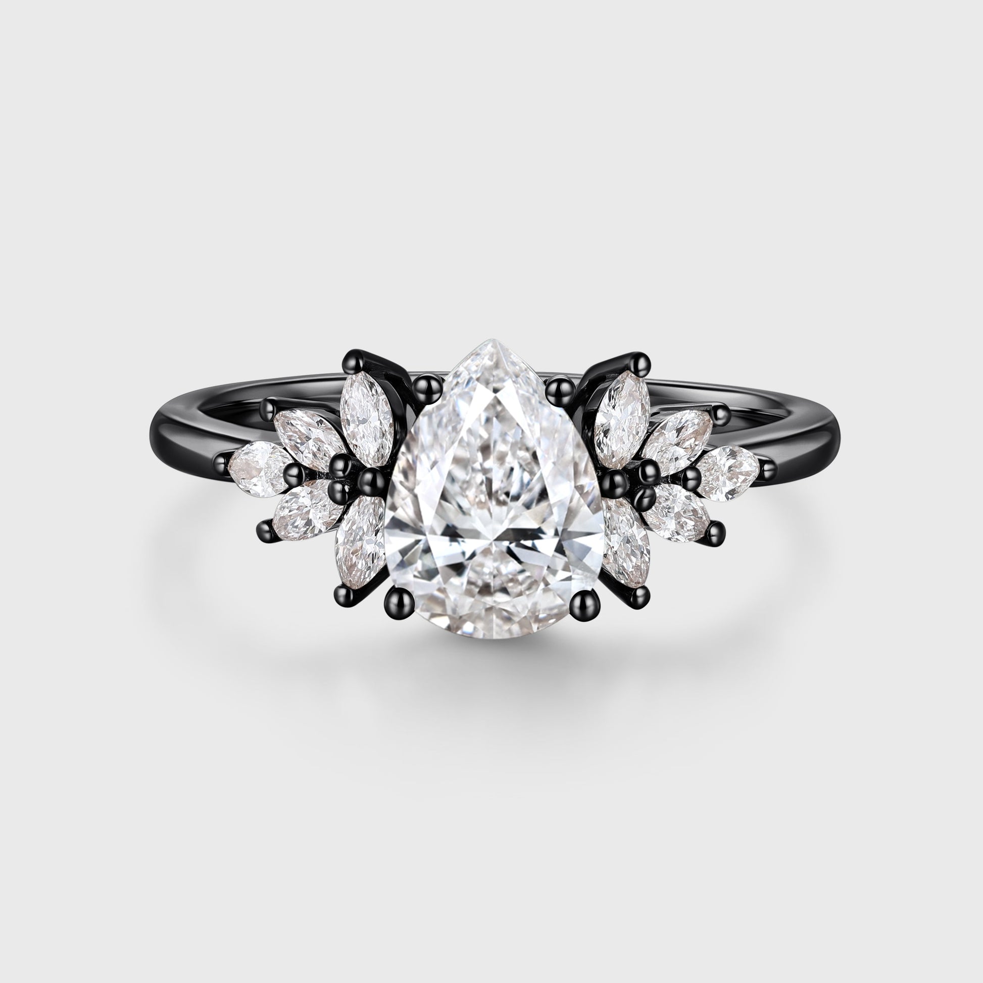 1.0CT~5.0ct Pear cut Lab Grown Diamond Cluster Engagement Ring