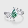 Kite Cut Natural Green Moss Agate Cluster Engagement Ring