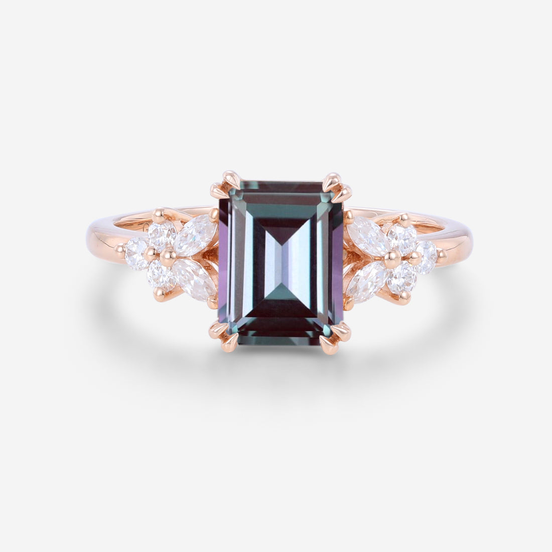 Emerald cut Lab Alexandrite | Diamond Engagement ring