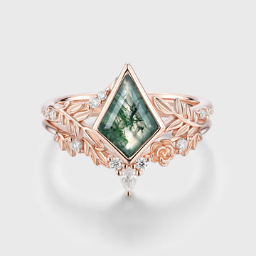 Kite cut Moss Agate Nature Floral Bridal Set