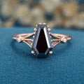 Coffin cut Black Onyx Solid Gold Engagement Ring