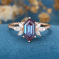 Long Hexagon cut Alexandrite | Diamond Engagement ring 