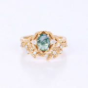 Copy of Nature Inspired Oval cut Moissanite Leaf Gold ring set