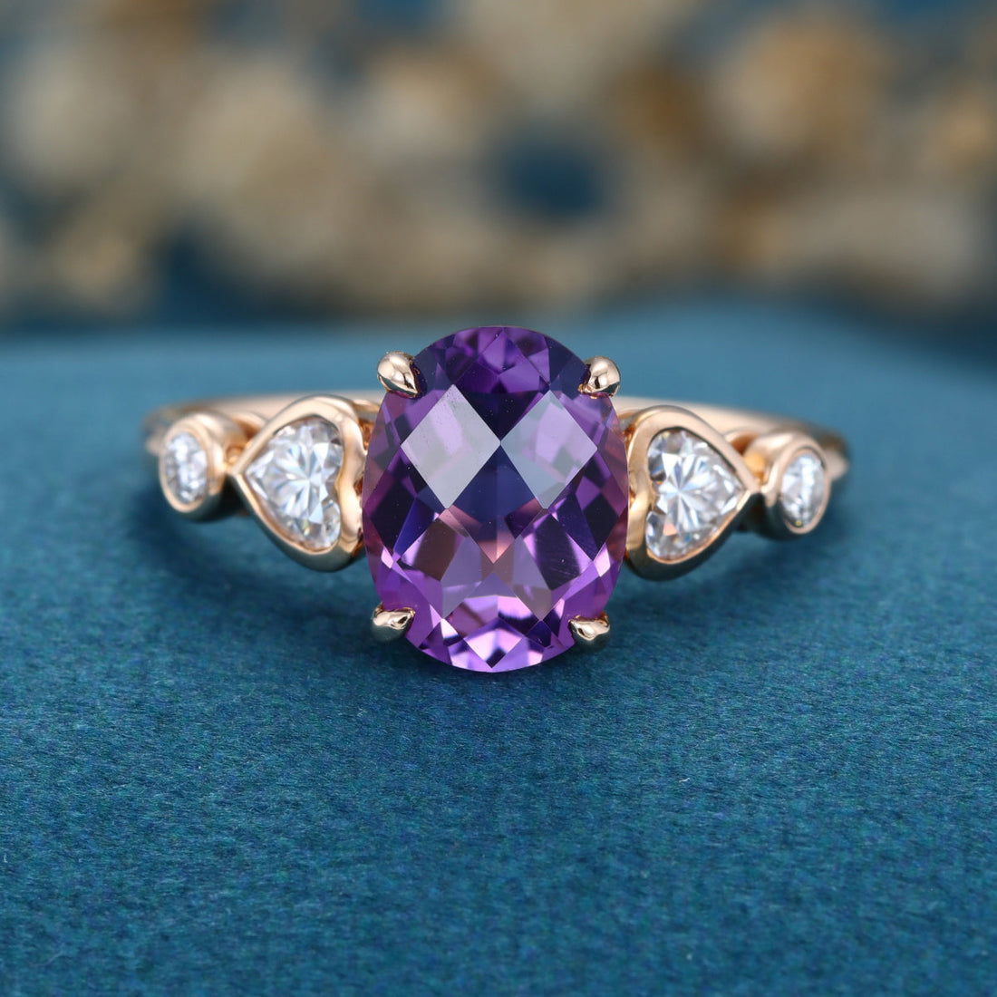 Oval cut Amethyst Solid Gold Engagement Ring