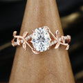 Nature Inspired Oval cut Moissanite Leaf Gold Engagement Ring
