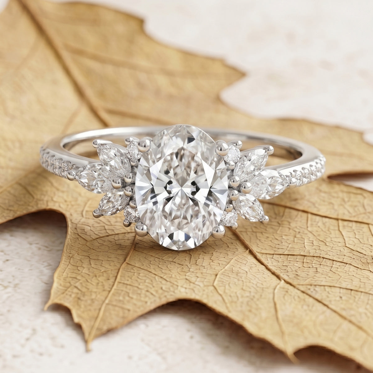 1.0CT~5.0CT Oval cut Lab grown Diamond Cluster Engagement Ring Luxury Pave Band