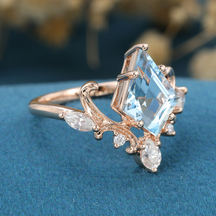 Kite Cut Aquamarine Rose Gold Engagement Ring