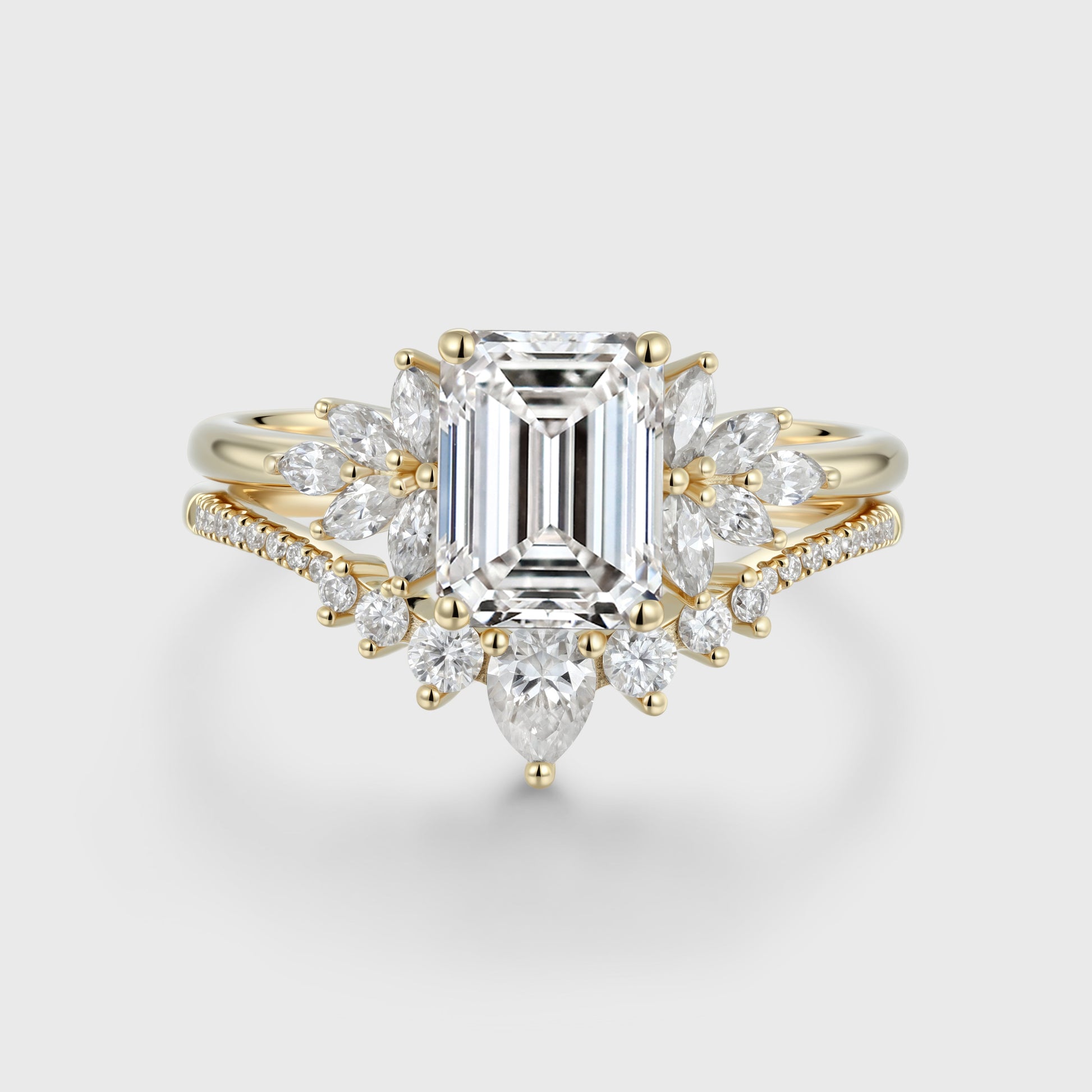 1.0CT~5.0CT Emerald cut Lab grown Diamond Cluster Engagement Ring Set