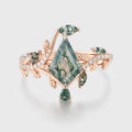 Nature Inspired Kite cut Moss Agate Leaf Gold Engagement Ring