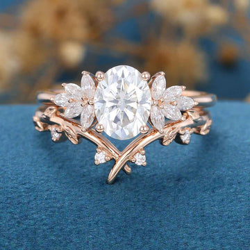 Oval cut Moissanite Engagement ring Bridal Set