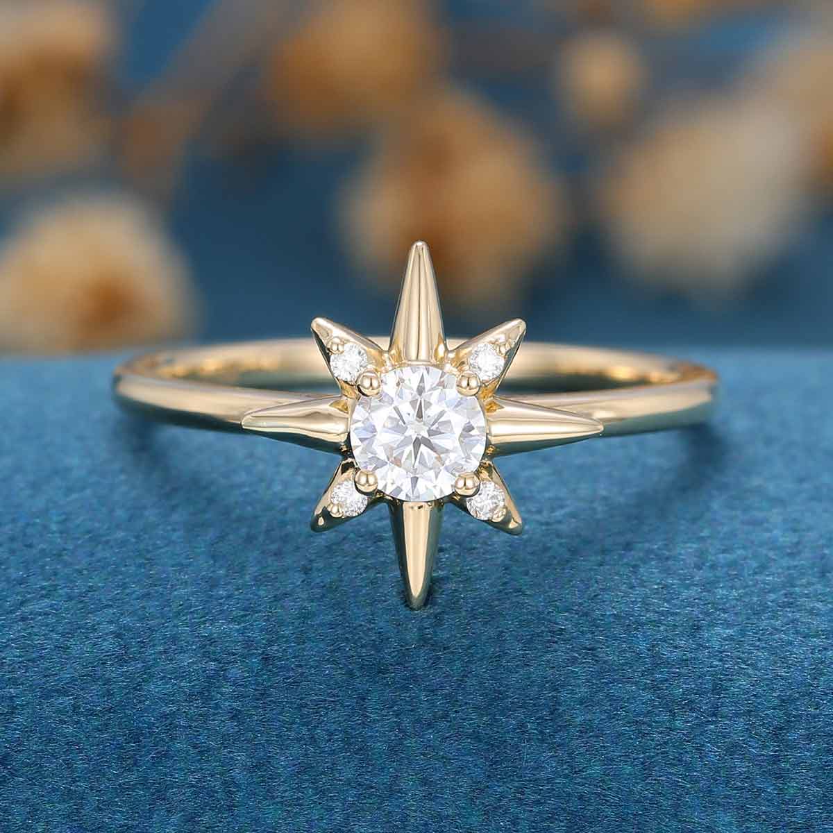 Round Moissanite North star Engagement Ring