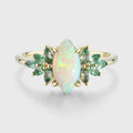 Marquise cut Opal Cluster Moss Agate Engagement Ring