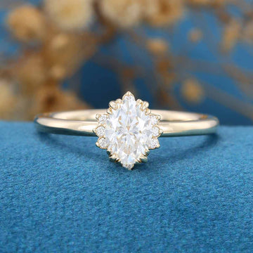 Oval cut Moissanite Cluster Engagement Ring