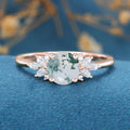 Round Cut Natural Green Moss Agate Cluster Engagement Ring 