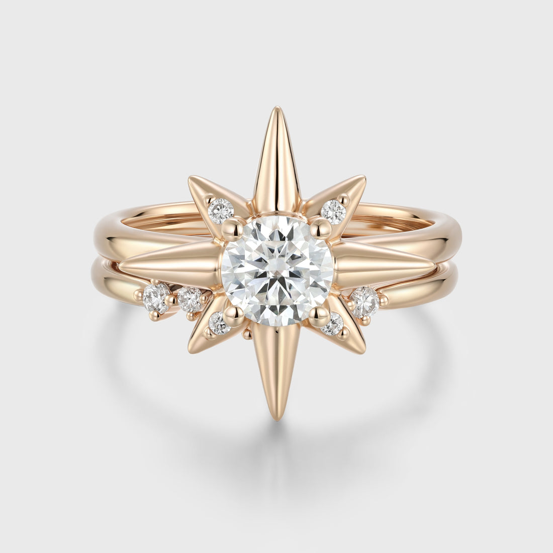 Round Cut Moissanite North star Engagement Ring set