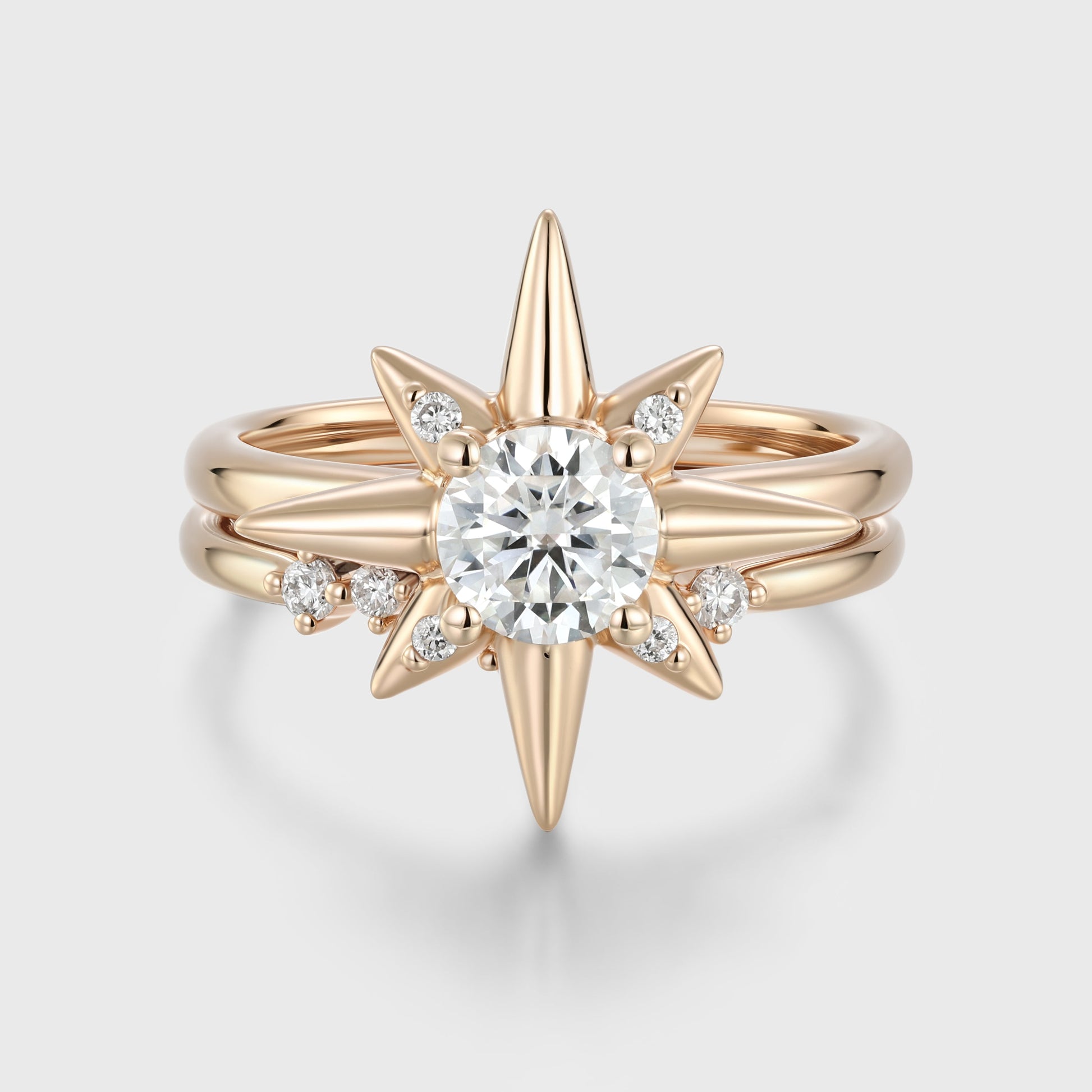 Round Cut Moissanite North star Engagement Ring set