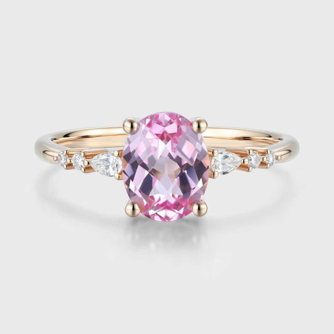 Oval cut Lab Grown Morganite Solid Gold Engagement Ring