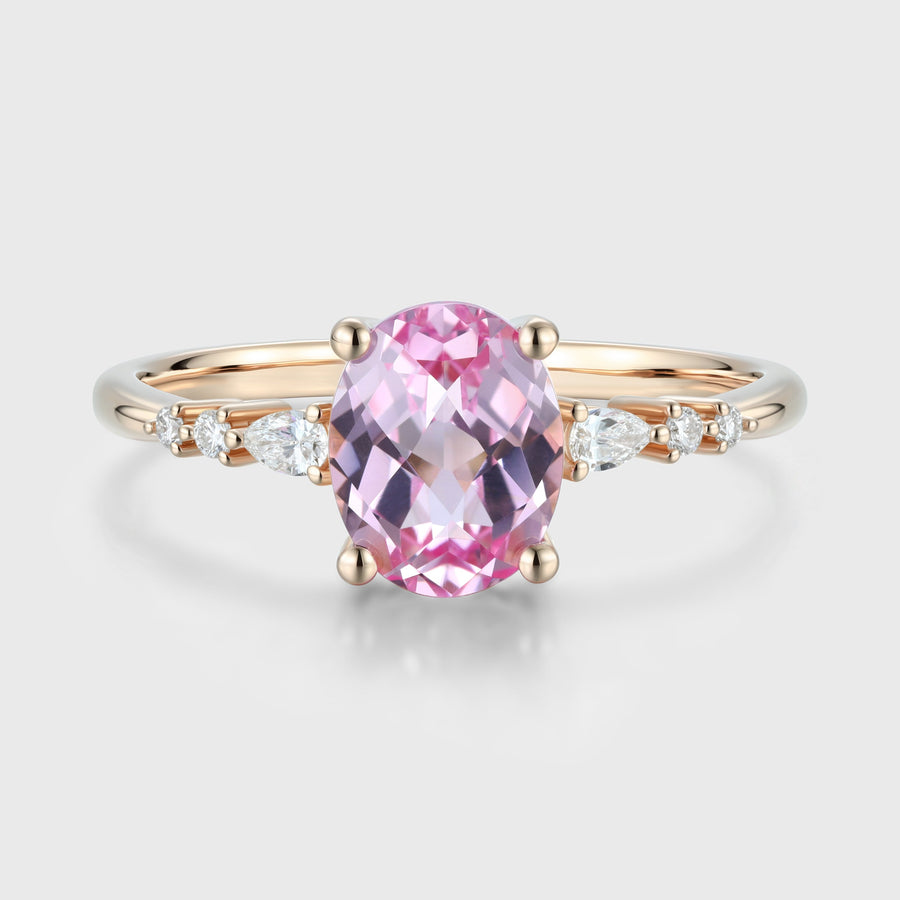 Oval cut Lab Grown Morganite Solid Gold Engagement Ring