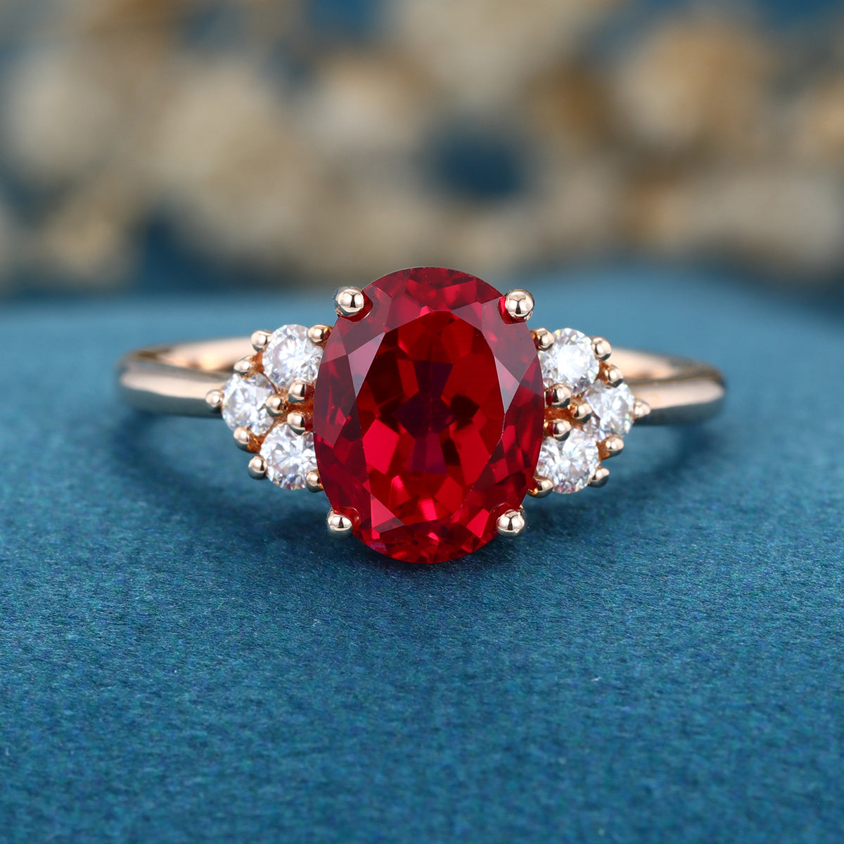 Oval cut Lab Ruby Solid Gold Engagement Ring