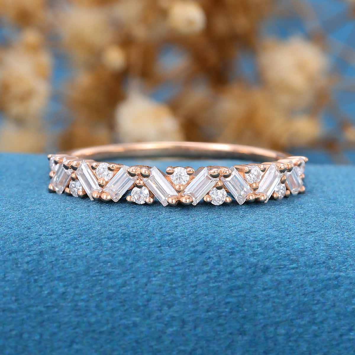 Half Eternity Baguette cut Moissanite | Diamonds Stacking Wedding Band