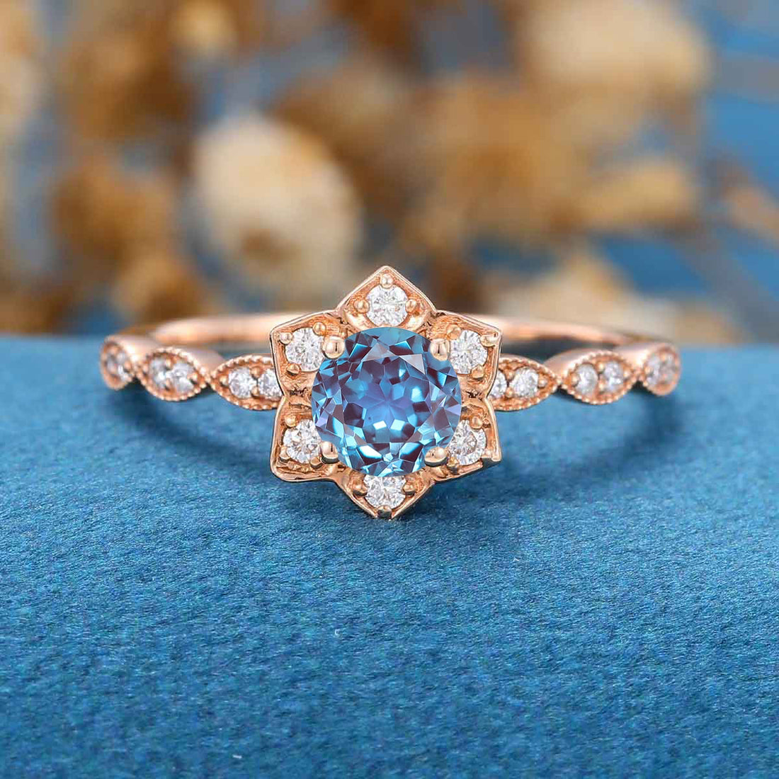 Round Cut Alexandrite Engagement Ring 