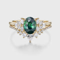 1.5Carat Oval Blue green sapphire Engagement ring Bridal Set