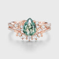 Pear cut Moss Agate Leaf‑Vine Bridal Set