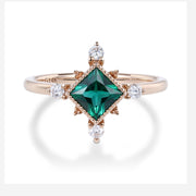 Bezel Set Princess Cut Lab Emerald Halo Moissanite | Diamond Gold Engagement Ring