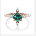 Bezel Set Princess Cut Lab Emerald Halo Moissanite | Diamond Gold Engagement Ring