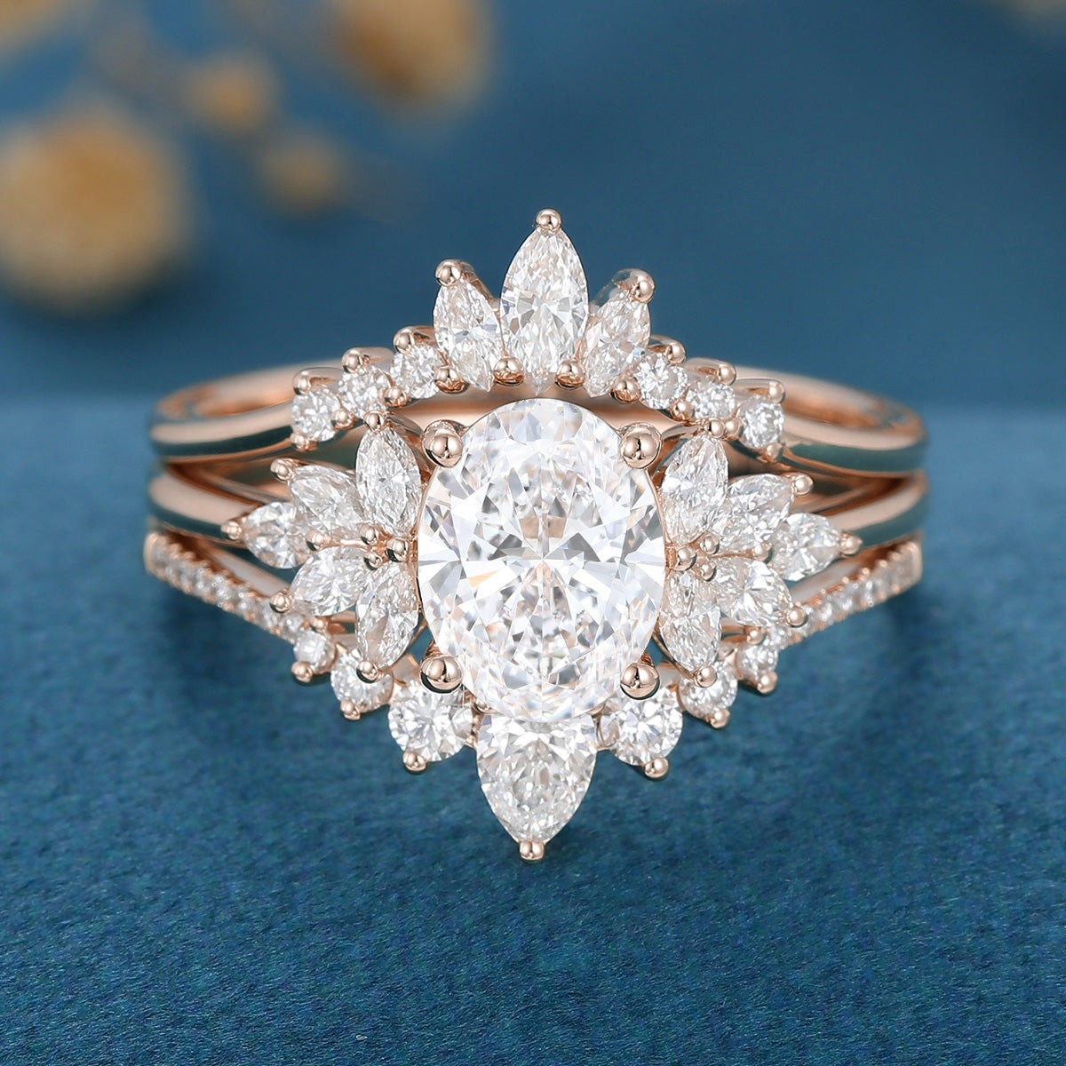 Oval cut 1.5Carat Lab grown Diamond Wedding bridal set