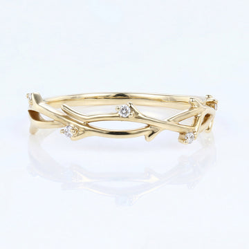 Nature Inspired moissanite | Diamonds Leaf branch stacking Gold wedding ring