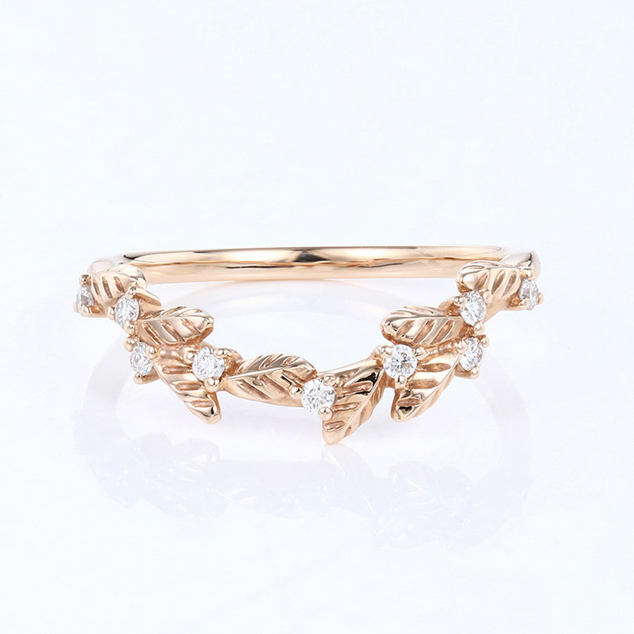 Nature Inspired moissanite | Diamonds Leaf branch stacking Gold wedding ring